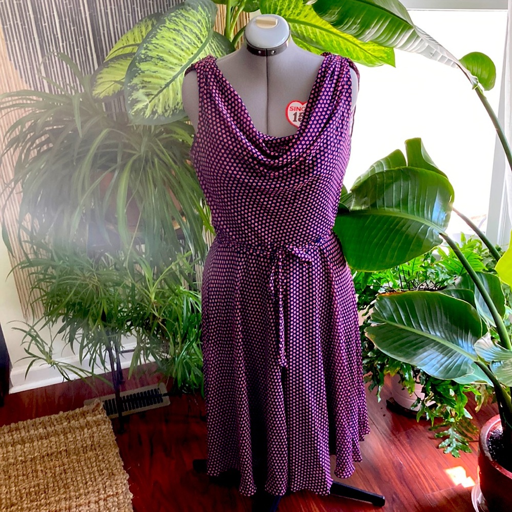 MSK Navy/Coral polka dot dress Retro SZ 14